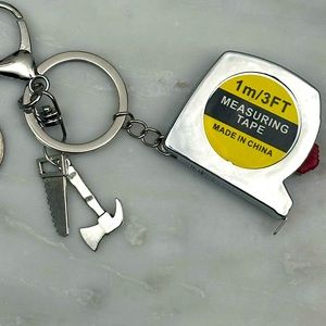 Silver Tool charms + 1.5 Inch Mini Functional Tape Measure + Clasp King Rings
